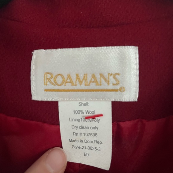 Roaman’s 100% wool red shell coat - Picture 2 of 3